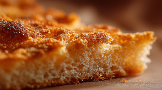 Macro photo of bread crust texture, golden brown, crispy surface, detailed food background