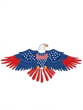 American bald eagle with spread wings showing usa flag