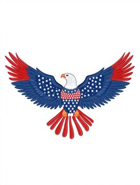 American bald eagle with spread wings showing usa flag