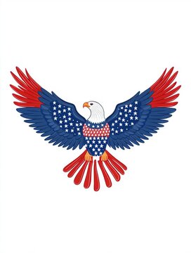 American bald eagle with spread wings showing usa flag