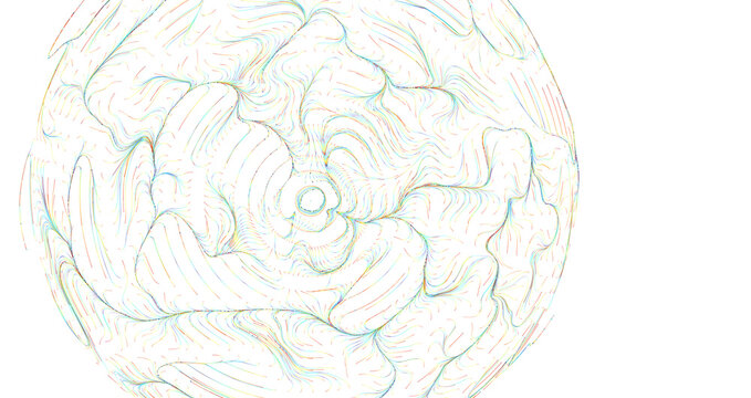 Abstract design with flowing colorful lines forming a round shape on white background. Modern, artis