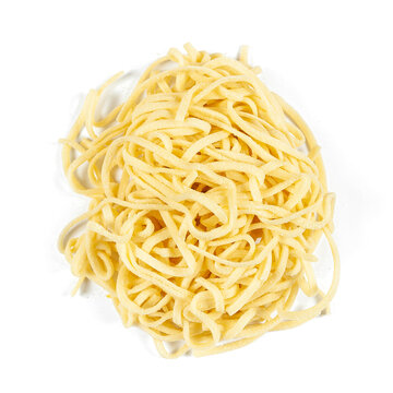 Fresh stringozzi handmade pasta nest on white, Italian handmade pasta