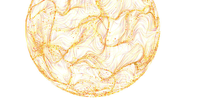 Unique artistic representation of a sphere made of lines and dots in a bright yellow colo