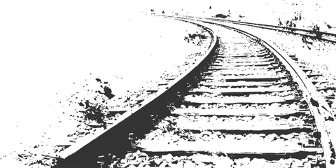 Hand drawn grunge ink sketch of curved railway train tracks perspective view background vector illustration. © Artful