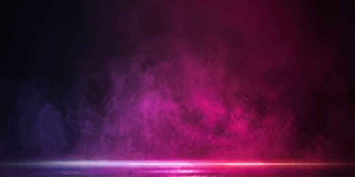 Abstract purple and pink smoke clouds with glowing light in dark space background loop animation