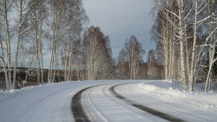 Obraz premium winter road in the forest