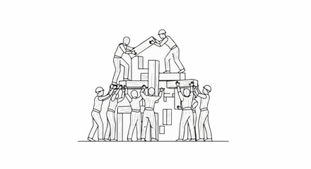 Fototapeta premium Teamwork builds a structure with multiple individuals collaborating