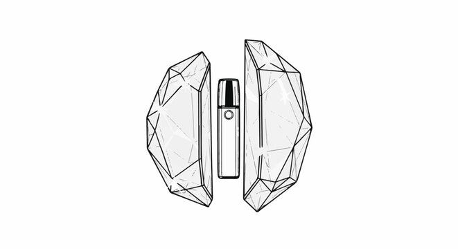 Sleek device framed by crystalline shards in a modern, minimalist design