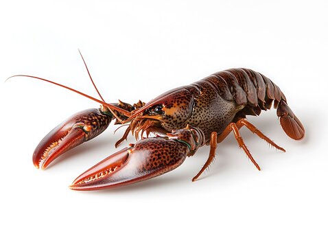 Single fresh crawfish with rich reddish-brown shell on white background