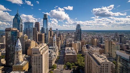 Fototapeta premium Philadelphia Skyline - A Stunning Aerial View of the Cityscape.