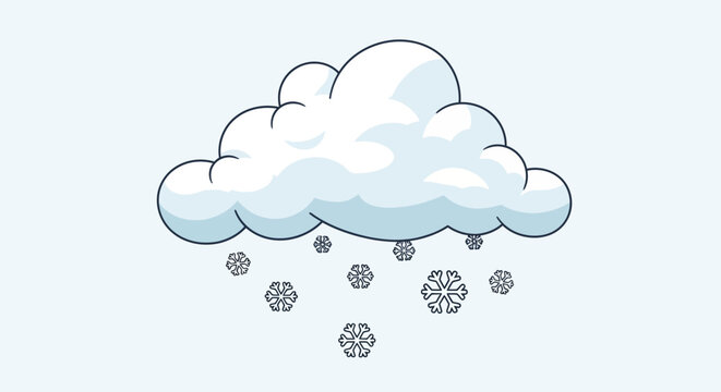 Snowflakes fall from a cloudy weather system in the sky.