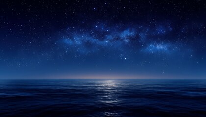Naklejka premium Serene night seascape under a starry sky and milky way
