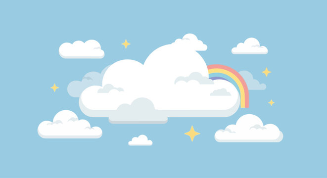 Vibrant rainbow appears in cloudy weather with stars shining brightly outside