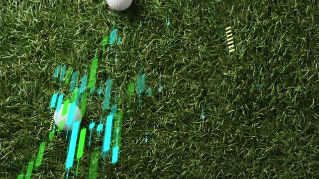 Two golf balls occupying turf, overlay bars appearing in golf analytics moving one ball diagonally