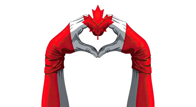 Canada day celebration icon with red maple leaf emblem on white and red costume