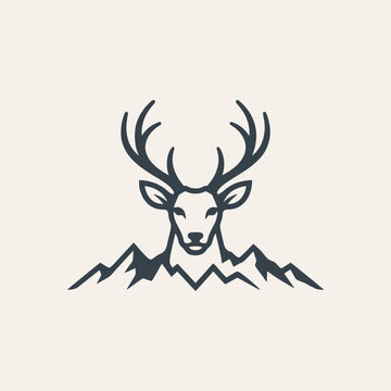 Modern Logo of deer head and mountains.
