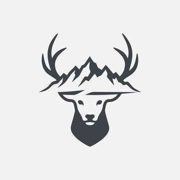 Modern Logo of deer head and mountains.