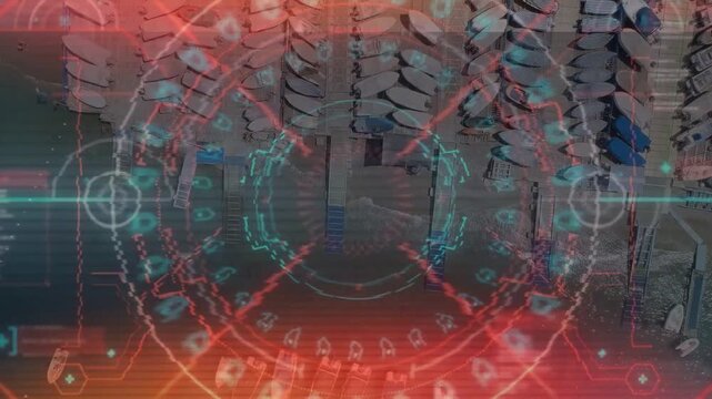 HUD appearing, rings pulsing and expanding, beam sweeping, reticle centering over boat row for scan