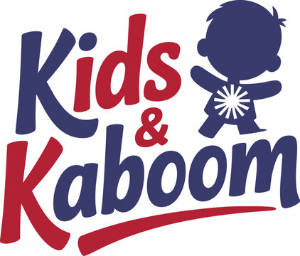 Playful typography vector illustration with words kids and kaboom and a boy silhouette design style