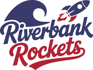 Riverbank rockets typography with wave and rocket illustration with text art and script with font © lok0077