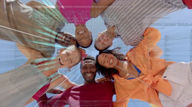 Friends circling ground cam starting clip while streak overlay passing across faces marketing