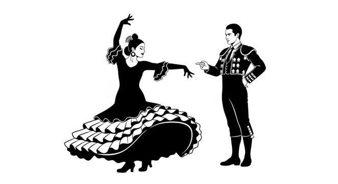 Traditional Flamenco Dancer Performing with Male Partner.
