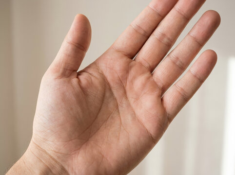 Open palm with fate lines symbolizing destiny and future insights against a neutral background