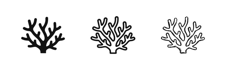 Coral Reef Icon Set - Underwater Sea Life Marine Biology Symbols in Solid, Outline, and Sketch Styles © drawing lines