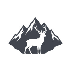 Fototapeta premium Logo illustration of a deer standing in front of mountains.
