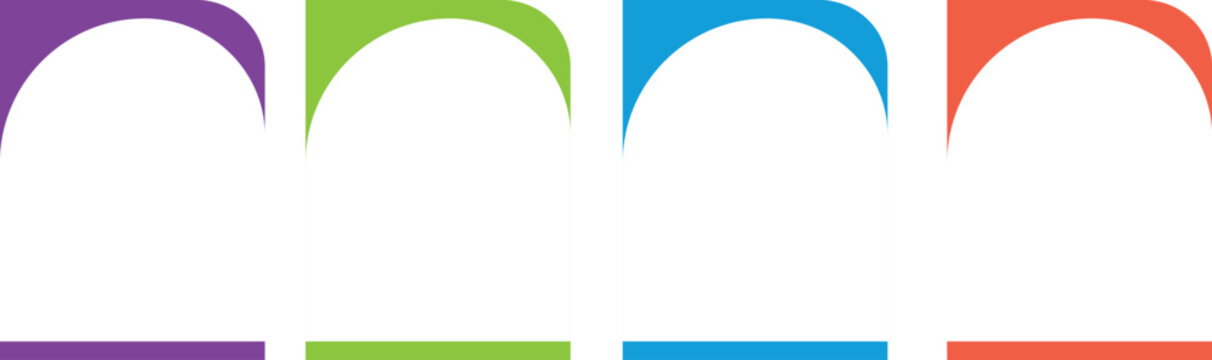 A set of four elegant arched shapes featuring a clean design with bold colors including purple green blue and orange. These elements are perfect for modern branding and architectural design concepts 