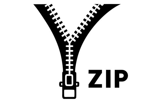 Black zipper icon, zip fastener symbol, clothing closure sign, fashion accessory logo