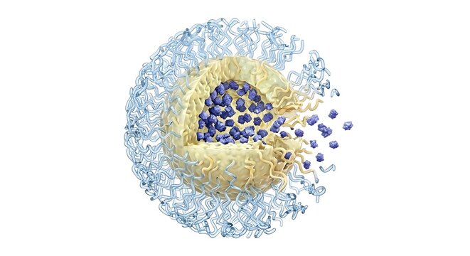 3D Render of a pH-Sensitive Polymeric Micelle Disassembling to Release Drug Cargo in Nanomedicine