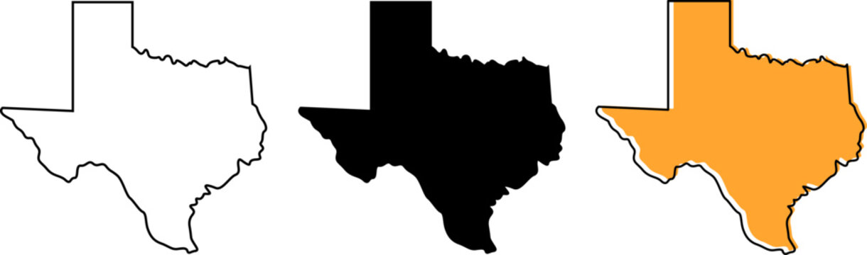 Set of texas state map icons isolated on white background