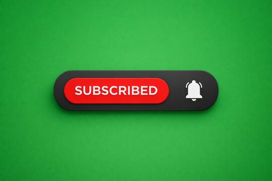Red subscribed notification button with bell icon on green background
