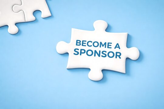Become a sponsor puzzle piece with blue text
