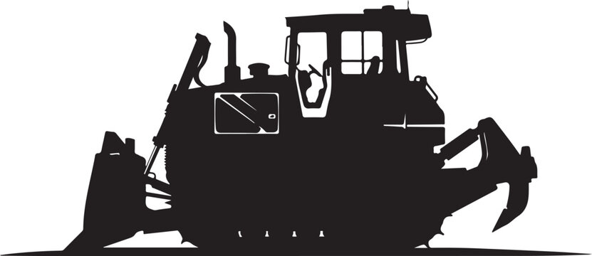 Bulldozer, construction vehicle, heavy equipment, silhouette, black, vector icon