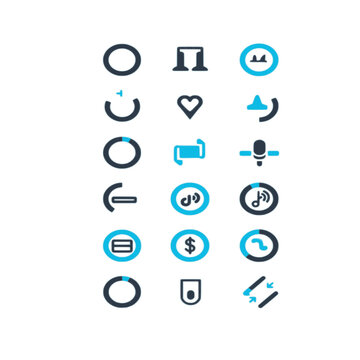 Modern Circle UI App Icon Set - Music Player Audio Podcast Finance Interface Symbols Blue Teal Vector Pack