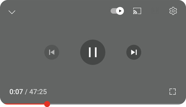 Modern video player interface thumbnail mockup. Play pause controls streaming UI design media app screen. Playback timeline icons digital content platform template for web, mobile apps user experience