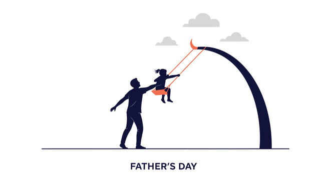 Father's Day, Family Love, Silhouette Illustration, Flat Design