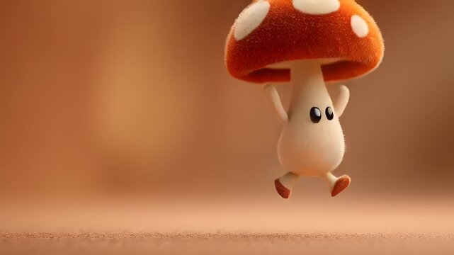 A mushroom jumping around happily, bringing smiles to those who see its antics. Its humor is subtle and witty.