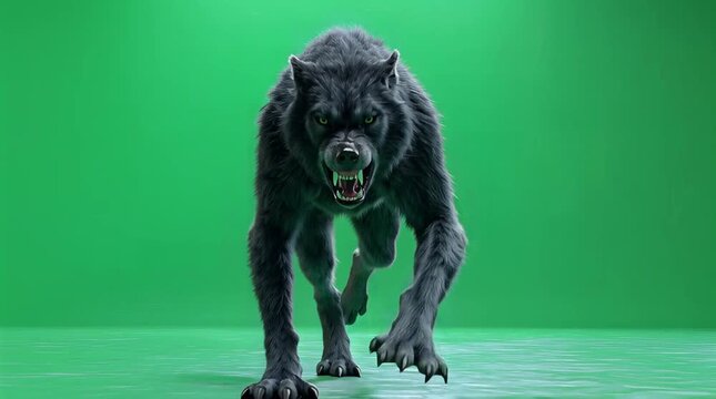 Werewolf Running Forward on Green Screen, Motion Graphics, Horror Concept