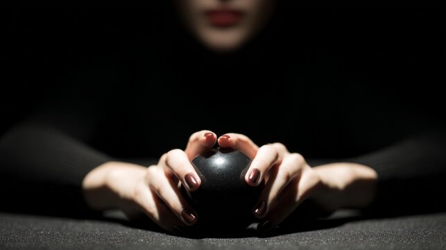Dark hands cradle a glossy black sphere