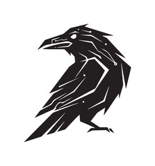 Obraz premium Stylized Digital Raven Art with Geometric Lines - Modern Abstract Crow Vector Illustration for Branding and Design Projects