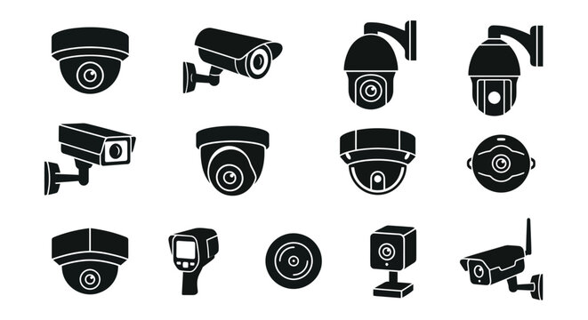 Security camera silhouettes black and white set