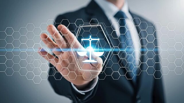 A conceptual video for law and justice, with scales of justice and a person.