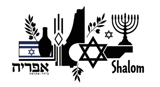 Black and White Jewish Religious Symbols and Icons.