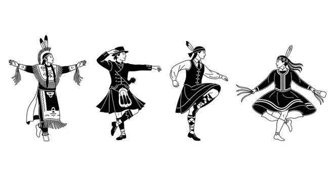 Group of Traditional Scottish Highland Dancers Performing.