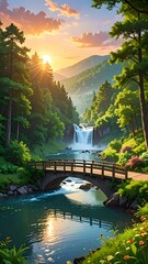 Fototapeta premium Serene bridge over river