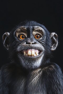 Smiling Chimpanzee Portrait with Bright Eyes and Expressive Features