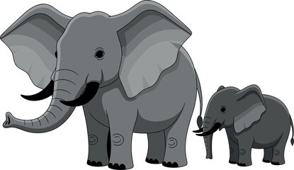  Adult and Baby Elephant Family Vector Illustration for Wildlife, Safari, Nature, Zoo, and Animal Conservation Design Concepts © MstTazmina